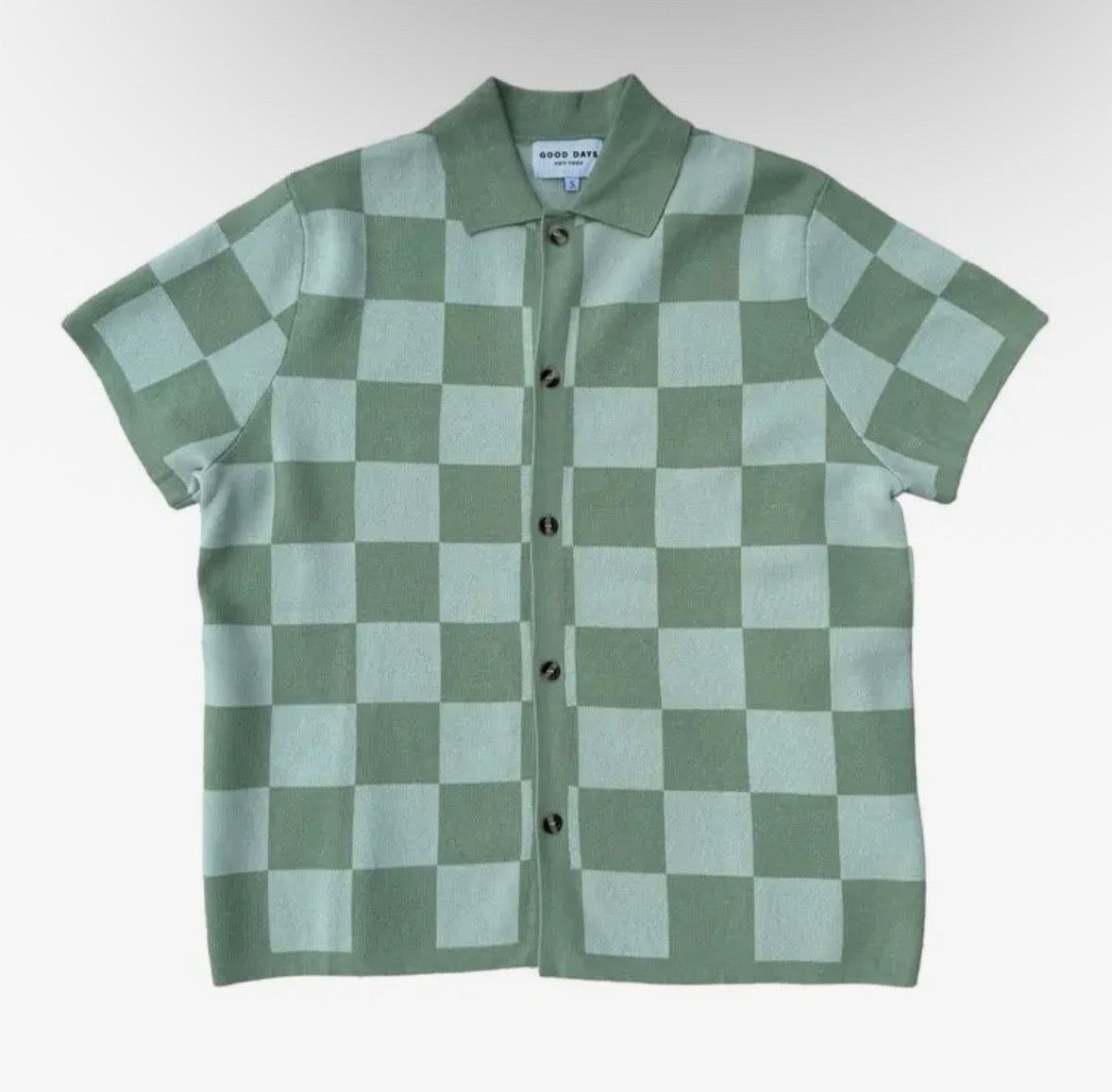 Checkered Knit Button Up