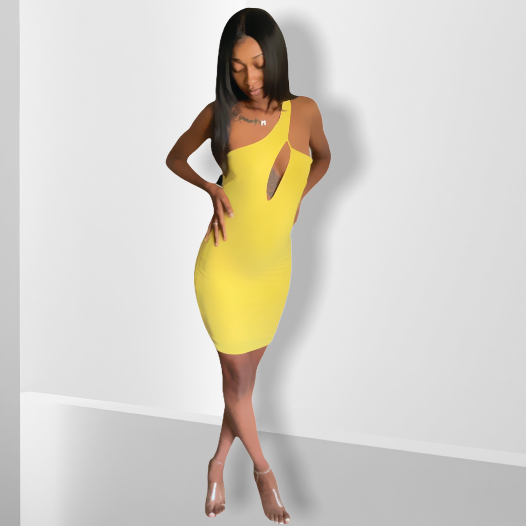 Front Slit Asymmetrical Strap Dress